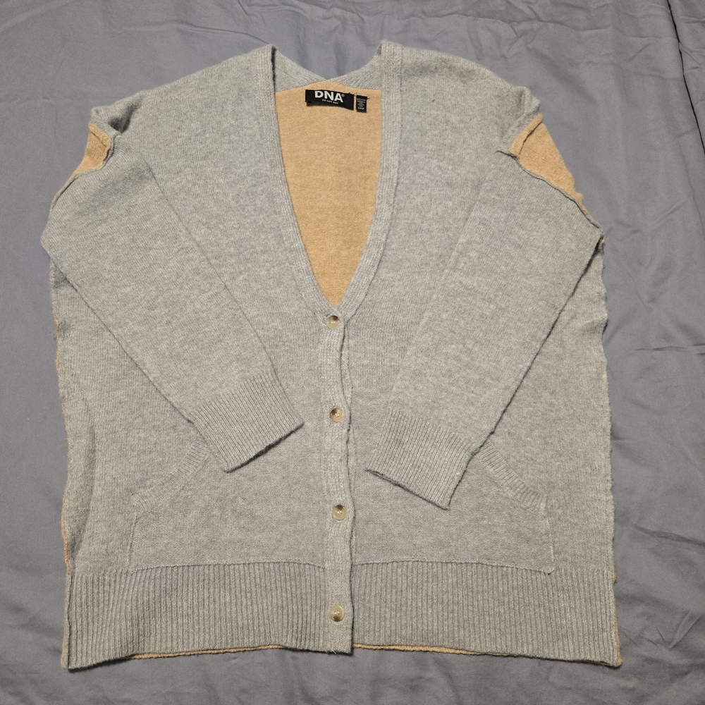 DNA Long Sleeve Grey/Fawn Colorblock Oversized Cardigan Sweater. Size S. - Picture 6 of 13